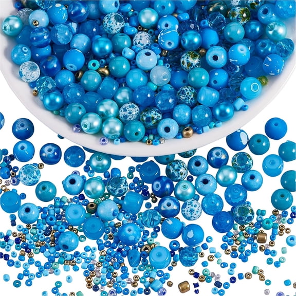 1 Pack Assorted Glass Beads for Jewelry Making Adults Glass Beads Bulk Including 8mm Beads for DIY Jewelry Bracelet Neckalce one Lynard Making Crafts Accessorie (Lake Blue)