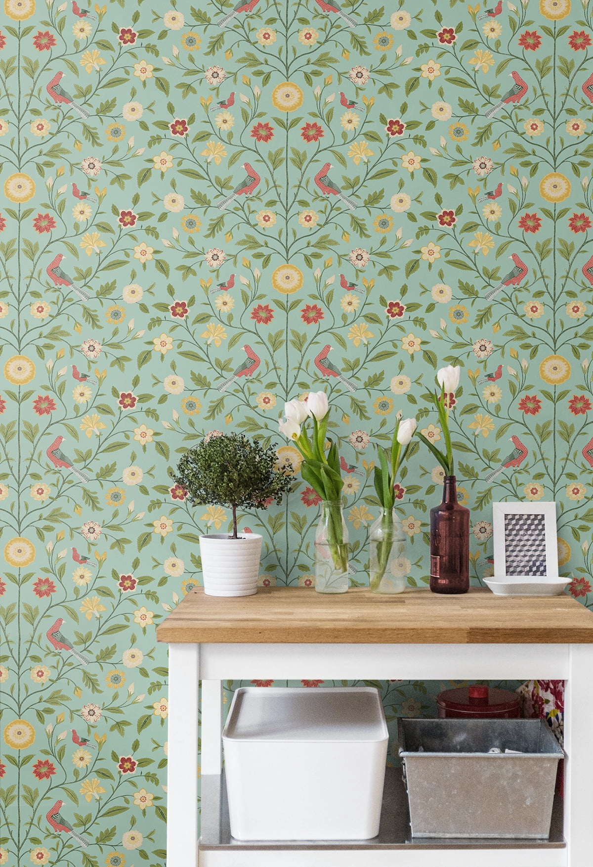 NextWall  Bird Toile Peel and Stick Wallpaper 20.5 in. W x 18 ft. L - Aquamarine