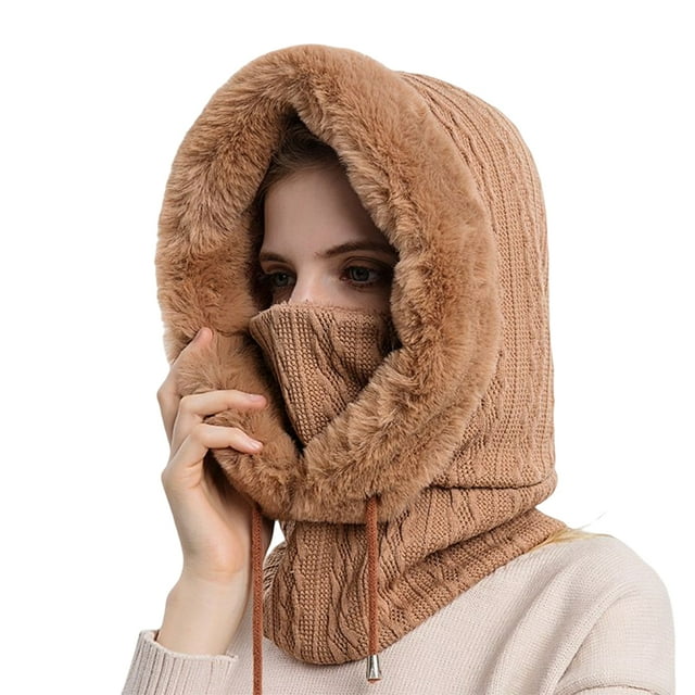 Decodeary Ensemble de Bonnet d'Hiver avec Protection Faciale, à Capuche, Pêche, Ski, Cyclisme, Vélo, Randonnée, Voyage, Tour de Cou, Tuque Thermique, Femme, Kaki
