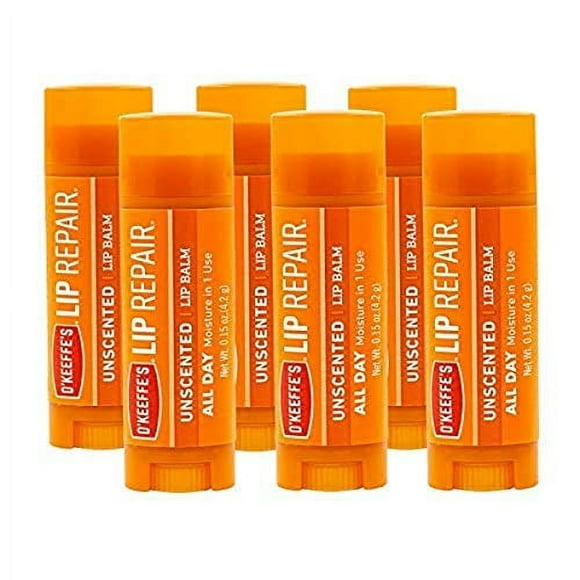 O'Keeffe's Baume pour les Lèvres Sans Parfum pour les Lèvres Sèches et Craquelées, Bâton, (Pack de 6)