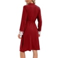 thumbnail image 4 of Baozhu Women's Lightweight Mid-Length Robe Lace Stitching Long Sleeve Kimono Bathrobe Super Soft Cozy Dress Gown Belt Robe with Pockets, S-2XL, 4 of 7