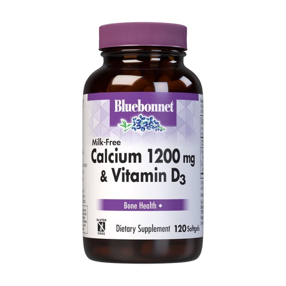 Bluebonnet Milk-Free Calcium 1200mg Vitamin D3 400 IU - Bone & Immune Health* 120 Softgels