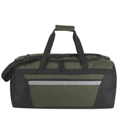 24 Pack of Bulk Wholesale 40 Liter 22 Inch Duffle Bags with Reflective Stripe, Front Accessory Pocket, Velcro Handles and Luggage Strap for Sports, Gym & Traveling in Assorted Colors