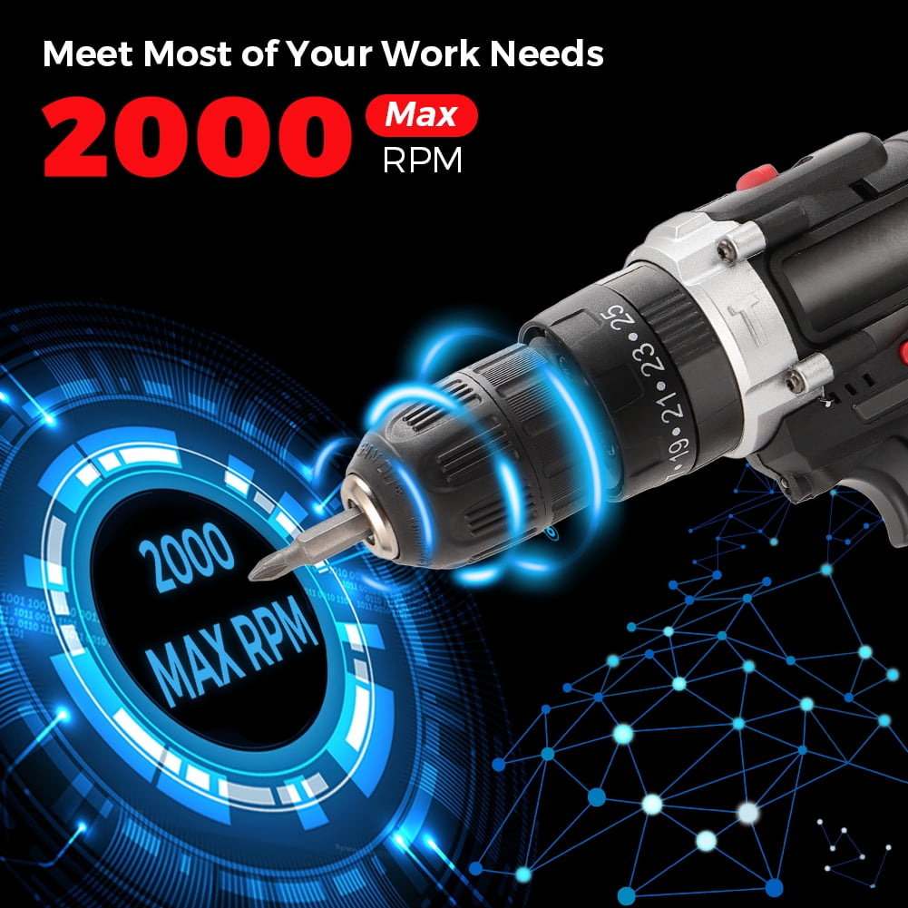48V Cordless Drill,Electric Power Drill Set with 2 Batteries, 2 Variable Speed and Built-in LED