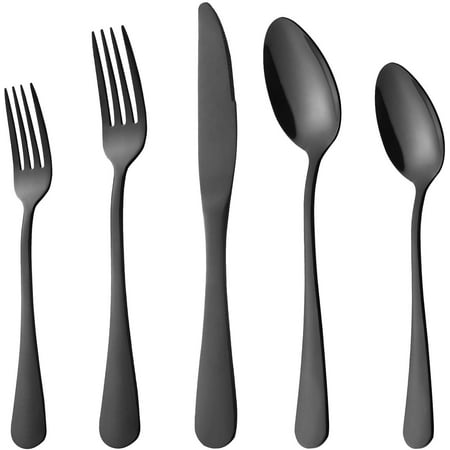 

Black Silverware Set. 20-Pieces Flatware Set Stainless Steel Cutlery Set Service for 4.Include Knife/Fork/Spoon.Mirror Polished.Dishwasher Safe