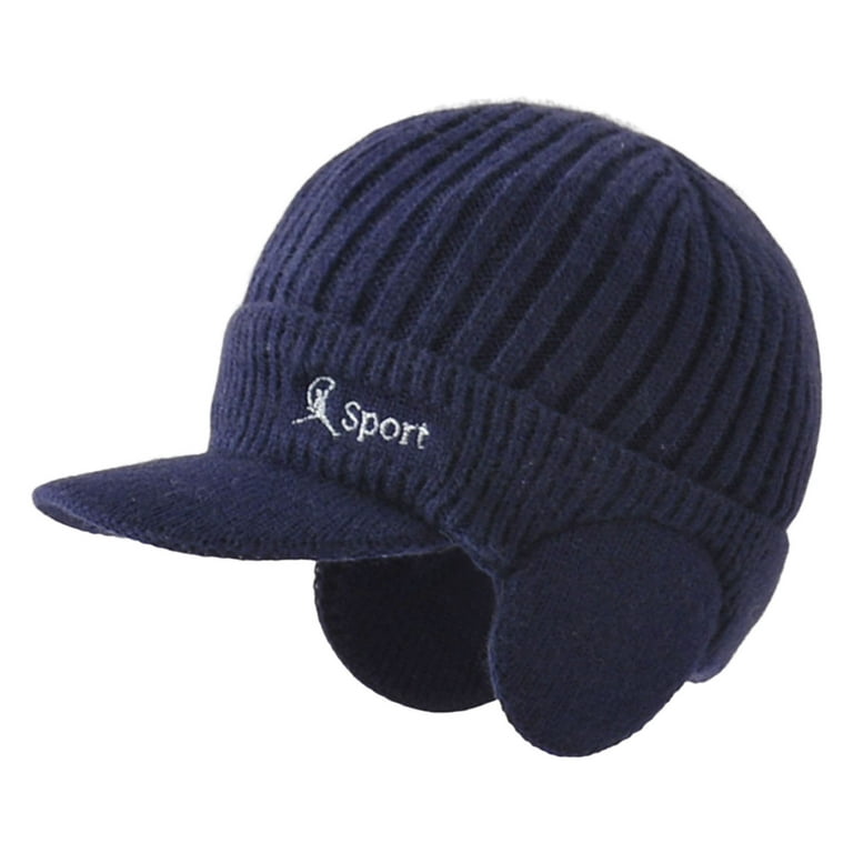 帽子 aclent Ear flap knit cap Winter Beanie w/Visor & Earflaps for Men Outdoor Winter