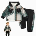thumbnail image 5 of Zuwimk Boy Clothes Fall Winter Outfits Long Sleeve Plaid Patchwork Button Down Shirt + Casual Pocket Sweatpants(Green,18-24 Months), 5 of 9