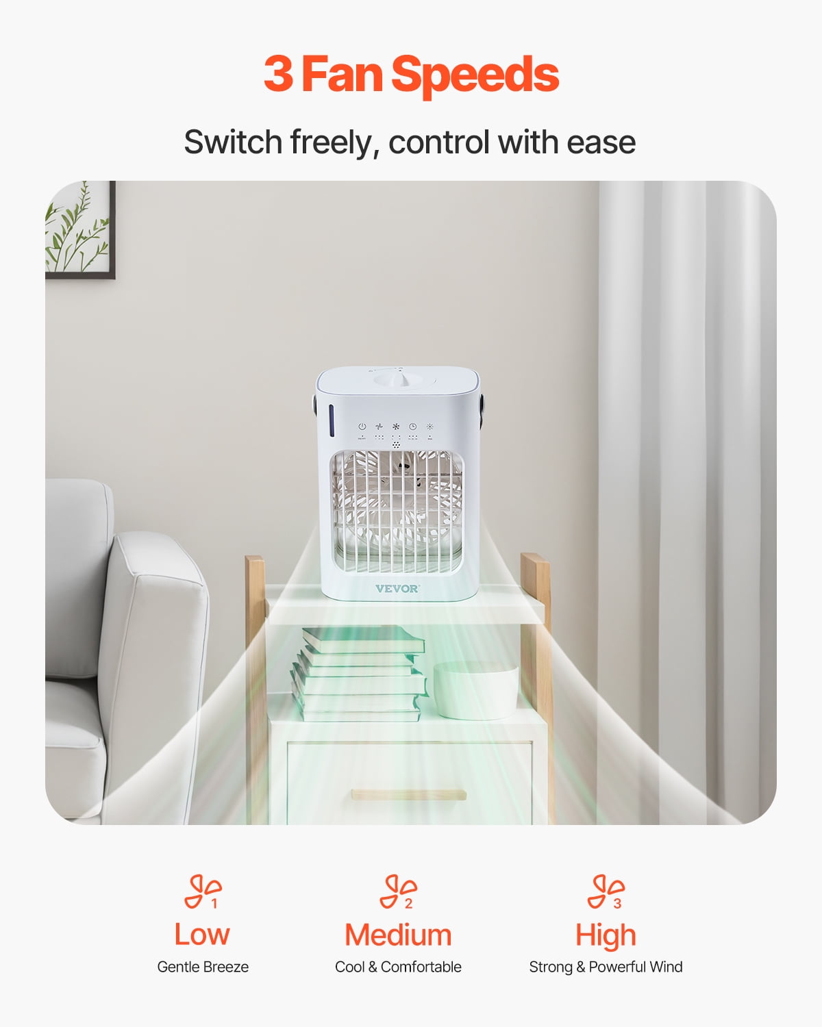 VEVOR Portable Air Conditioner, 4-in-1 Evaporative Air Cooler, 3-Speed Mini Air Conditioner with 0-7H Smart Timer, 700ml Water Tank, 7-Color Light, Personal Mini Desk AC Fan for Bedroom Office Room