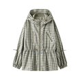 thumbnail image 4 of FDGIU Women Gingham Zip Up Jacket Collared Long Sleeve Drawstring Hem Casual Plaid Outerwear, Fall Lightweight Checkered Bomber Style Coat, 4 of 6