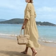 thumbnail image 5 of Womens Summer Dresses Plus Size V-Neck 3/4 Sleeve Boho Summer Casual Loose Tent Dress Beach Vacation Outfits, 5 of 9