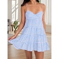 thumbnail image 5 of LMLYSoH Women Spaghetti Strap Cami Dress Plaid Sweetheart Neck Tiered Hem Back Lacing Short Dresses, 5 of 9
