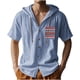 thumbnail image 1 of Camisa de Manga Corta de los Hombres con Capucha de Cárdigan Impresa con Botón con Bolsillos Top Casual para Primavera Verano, 1 of 9