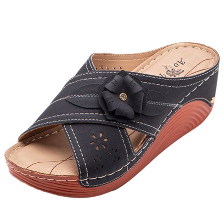 

Women s Classic Wedge Sandal with Non-slipped Soft Flower Design for Party Outfit Cloth Matching 40 Black
