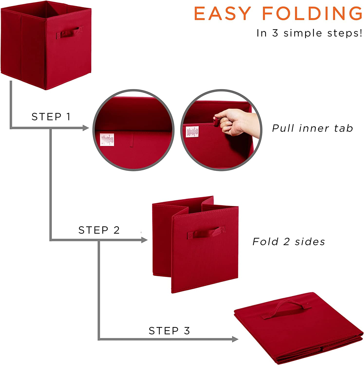 Sorbus Fabric Storage Bins 11" Foldable Cubes With Handles For Pantry, Cubbies, Toy And Closet Shelving Organization - 6Pk (Red)