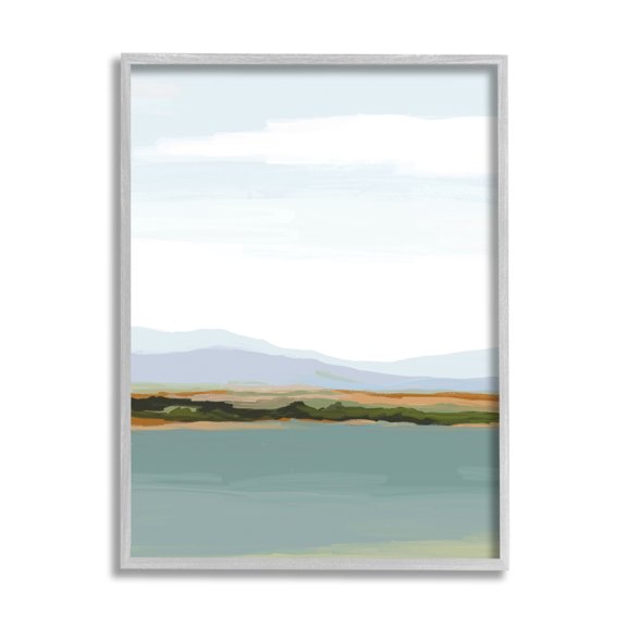 Stupell Industries Muted Lake Landscape Abstract Painting Gray Framed Art Print Wall Art, 16 x 20