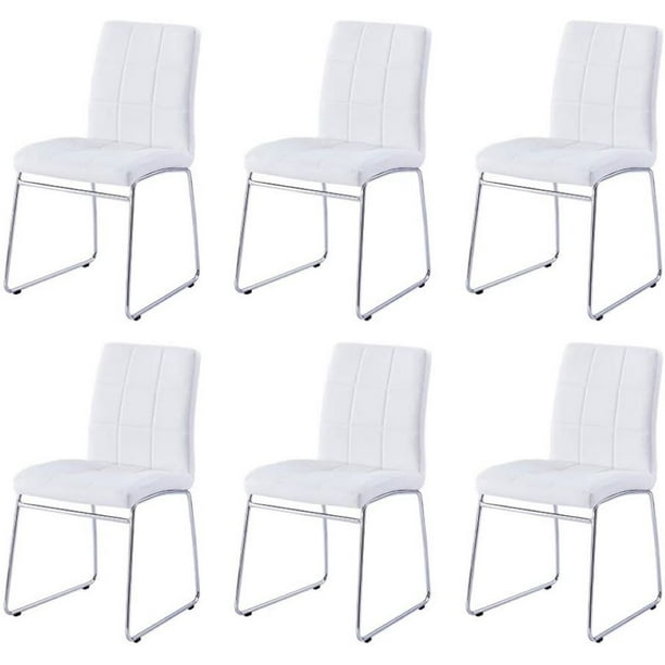 Dining Chairs Set Of 6 Modern Faux Leather With Chrome Legs For Living Room White Com Dining Chairs Set Of 6 Modern Faux, Dining Room Chairs Set Of 6 Black And White
