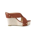 thumbnail image 3 of BLISSFUL STEP Women's Shoes Wedge Open Toe Crisscross Straps Linen Platform Sandals Brown 8.5, 3 of 7