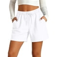 thumbnail image 2 of Delayuji Women's Short Solid Color Loose Breathable Elastic Tie Up Cotton Linen Shorts For Women Summer, 2 of 7