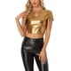 thumbnail image 1 of INSPIRE CHIC Crop Tops Metálicos para Mujeres con Manga Corta y Abertura para Fiesta de Halloween Top Brillante Holográfico XL Marrón Dorado, 1 of 5