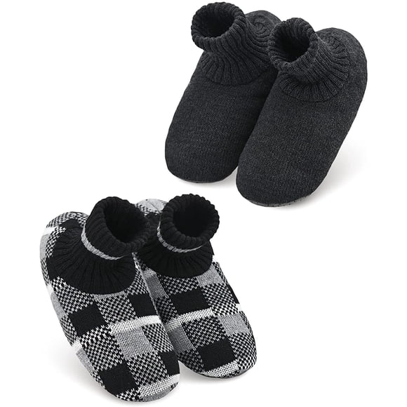 AmPm 2 Pairs Mens Slipper Socks With Non Skid Bottoms, Warm Slipper Socks With Grippers For Men, Fuzzy House Slippers