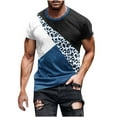 thumbnail image 2 of Fnnxeal Mens Color Block Leopard Print T-Shirt Grey Muscle Fit Stretch Polyester Short Sleeve Streetwear Casual Top,Size 4XL, 2 of 5