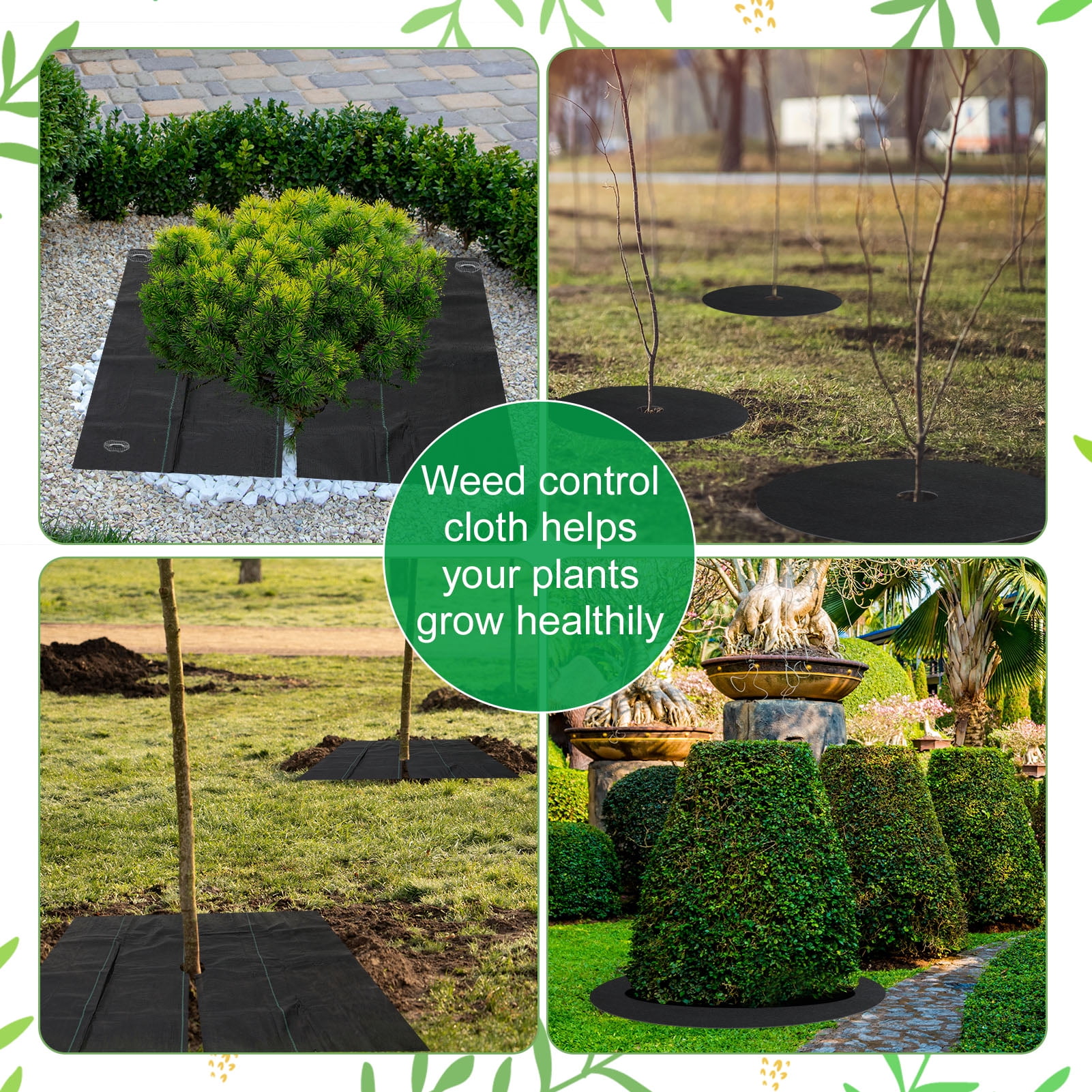 Bocaoying 20 Pcs Tree Mulch Ring Weed Barrier Mats with Stakes Gloves, Fruit Tree Protector, 10Pcs 3.3Ft Square, 10Pcs 1.6Ft Round Thickened Landscape Fabric Mats, Garden Plant Cover for Weed Control