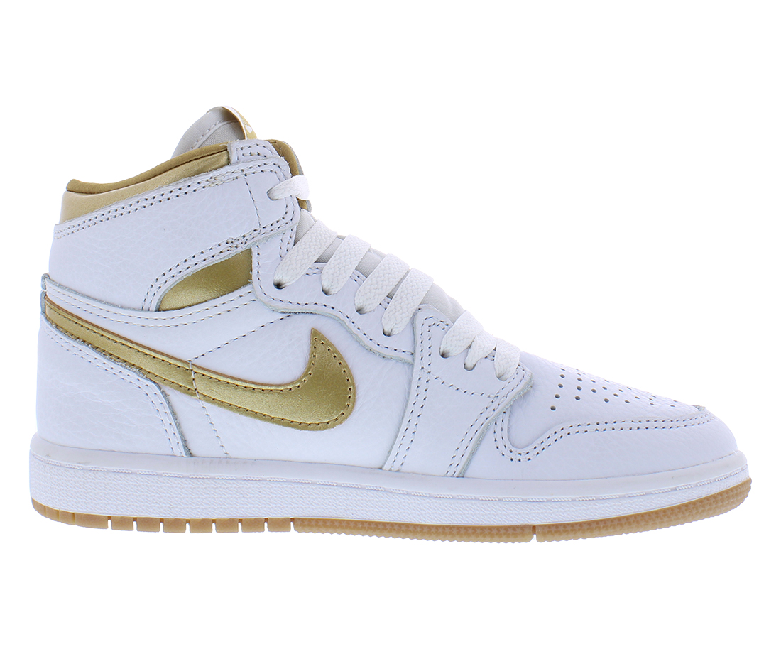 Nike Air Jordan 1 Retro High OG PS Boys Shoes Size 11, Color: White/Metallic Gold