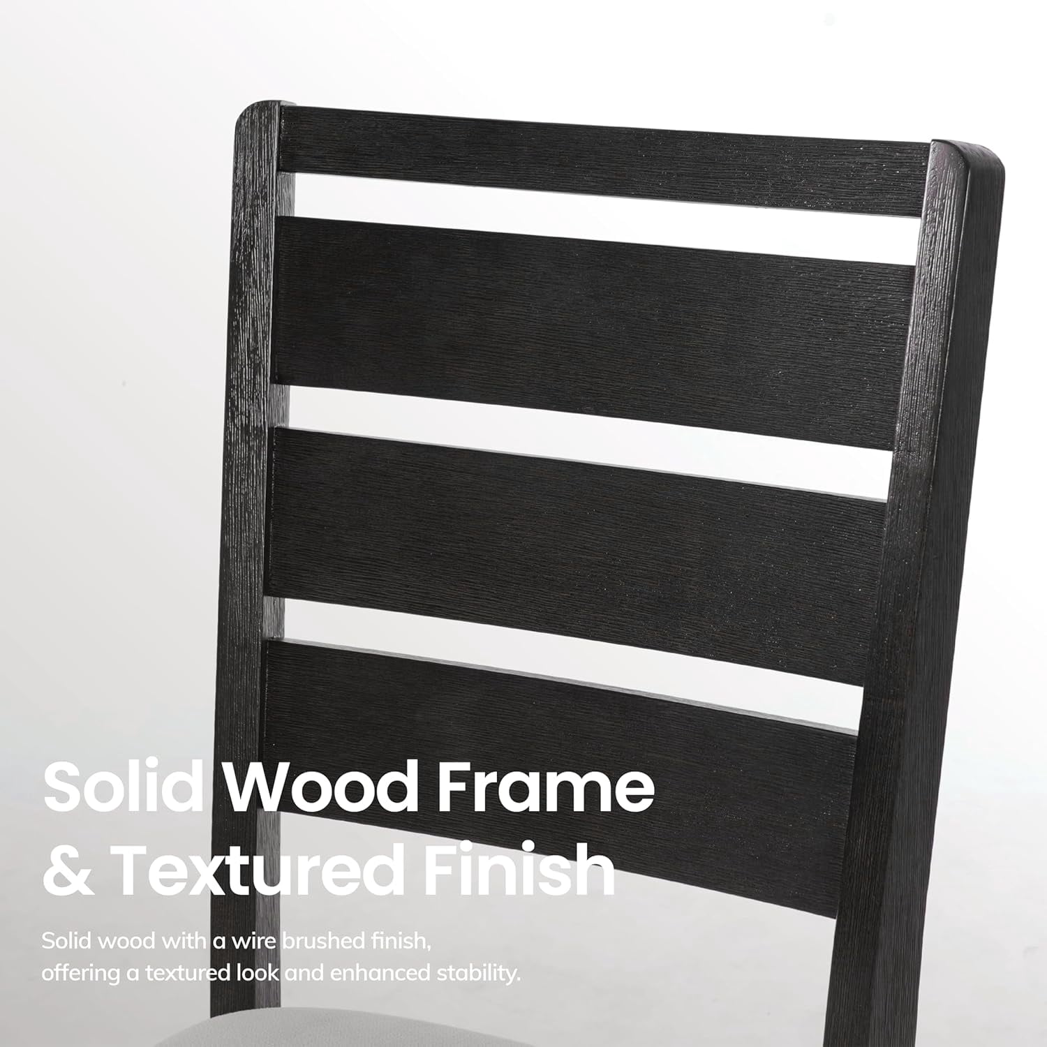 COLAMY SERA Solid Wood Dining Chair Set of 4 with Fabric Upholstered Cushion, Ladder Back Farmhouse Kitchen Chair, Modern Two-Tone Chair for Home and Restaurant, Black