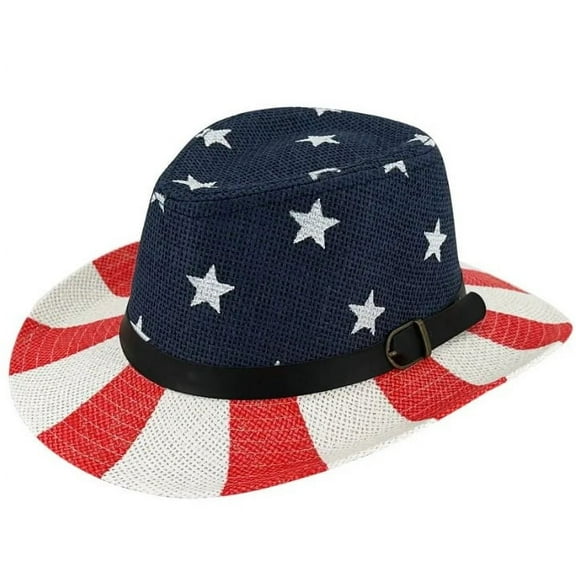 Kids USA Flag Straw Cowboy Hat American Patriot Flag Hat Child size
