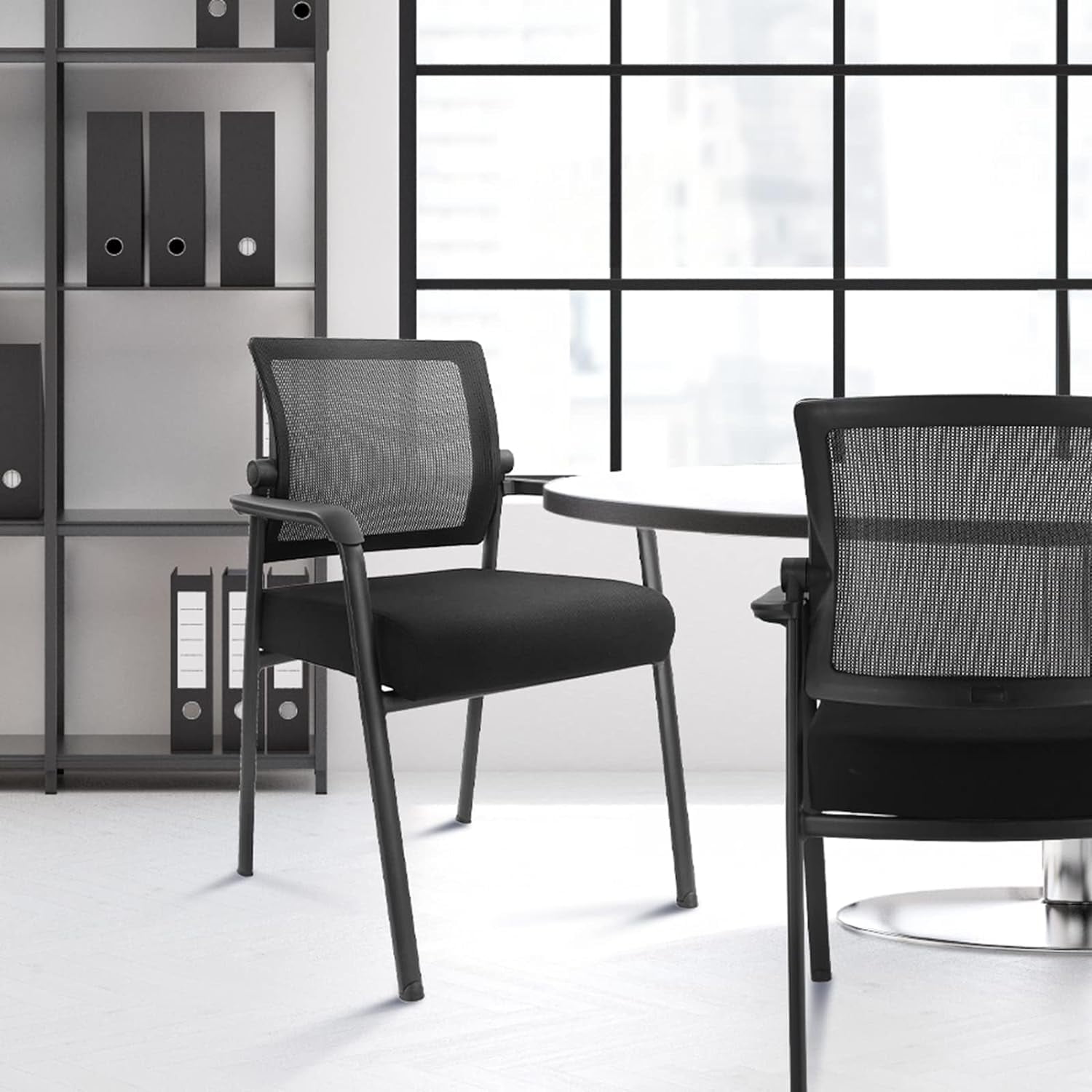 KLASIKA Desk Chair No Wheels, Arm Chair with Ergonomic Lumbar Support and Thickened Seats Cushion, Waiting Room Chairs for Office School Church Guest Reception, 8 Pack Black