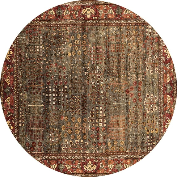 Ahgly Company Indoor Round Oriental Brown Traditional Area Rugs, 3' Round