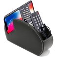 thumbnail image 1 of Remote Control Holder Organizer Phone Pad Table Desk Leather Control Storage TV Remote Control Organizer with 5 Spacious Compartments (Black with Opening), 1 of 6
