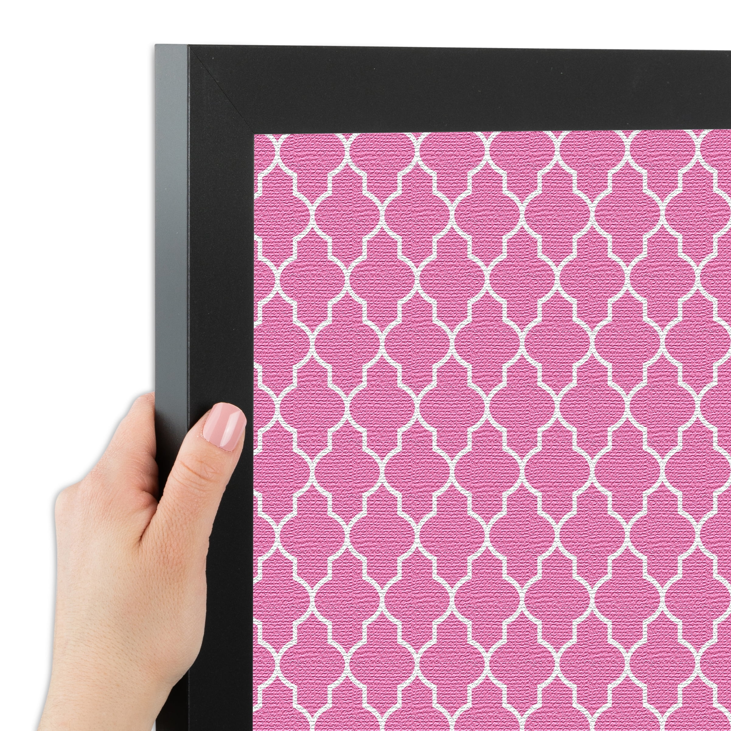 PinPix 12x12 Custom Cork Bulletin Board Quatrefoil Pink Poster Board Has a Fabric Style Canvas Finish, Framed in Quatrefoil Pink, by ArtToFrames (PinPix-283)