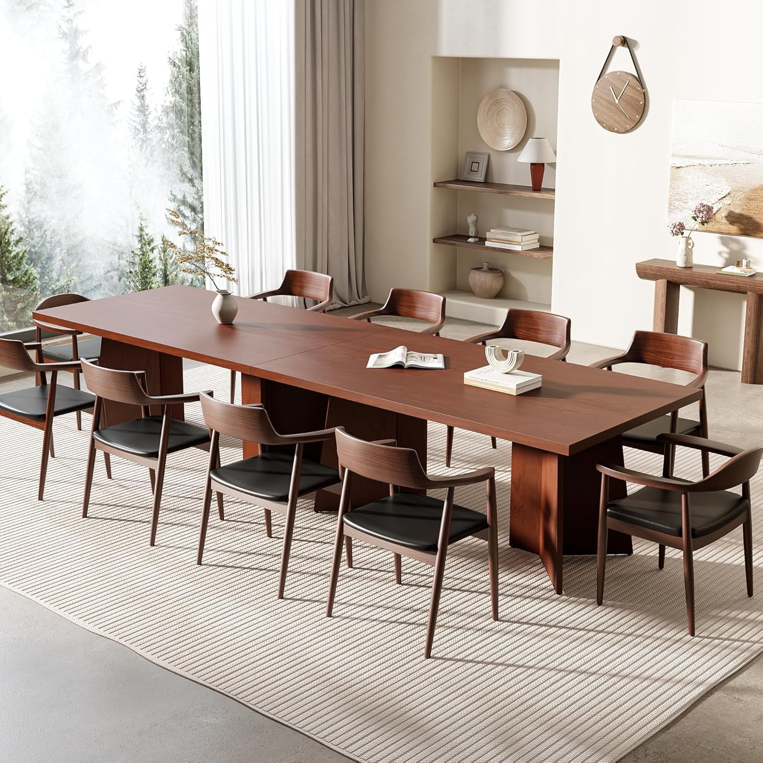 Dining Table for 6-8 People - 63" Modern Long Kitchen Table with Large Tabletop & Heavy Duty Pedestal Legs, Dinner Table for Kitchen, Conference Room, Home, Walnut