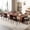 Walnut, variant on Modern Rectangular Dining Table for 6–8 - 71" Large Wooden Tabletop - Heavy Duty Metal Pedestal Legs - Farmhouse Style for Kitchen, Apartment, Conference Room
