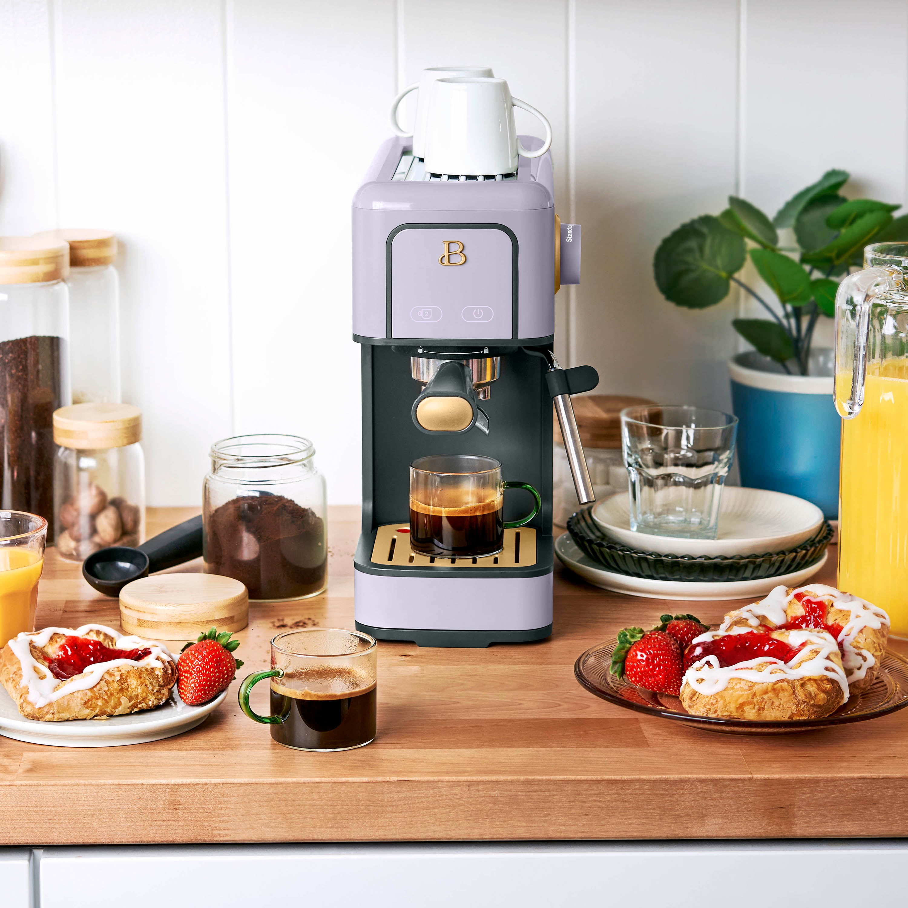 Beautiful Slim Espresso Maker with 20-Bar Pressure, White Icing by Drew Barrymore