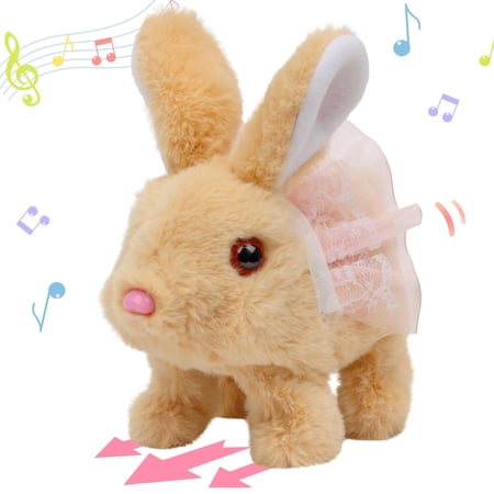 Konexial Hopping Rabbit with Dress Interactive Electronic Pet Plush Bunny Toy with Sounds and Movements Animated Walking Wiggle Ears Twitch Nose Gifts for Toddlers Birthday Brown 7