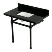 Kingston Brass KVPK3630KBSQ5 Templeton 36" Black Granite Console Sink with Brass Legs (8-Inch, 3-Hole), Black Granite/Oil Rubbed Bronze