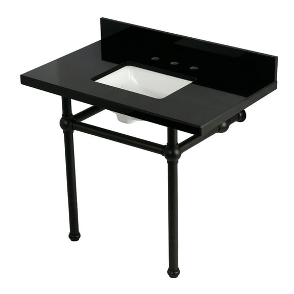 Kingston Brass KVPK3630KBSQ5 Templeton 36" Black Granite Console Sink with Brass Legs (8-Inch, 3-Hole), Black Granite/Oil Rubbed Bronze