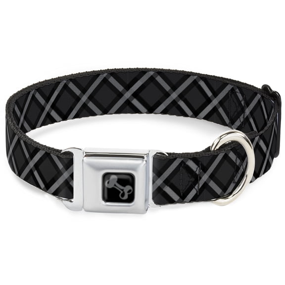Buckle-Down Pet Collar, Dog Collar Metal Seatbelt Buckle, Buffalo Plaid X Charcoal Black Gray, 9.5 to 13 Inches 1.0 Inch Wide