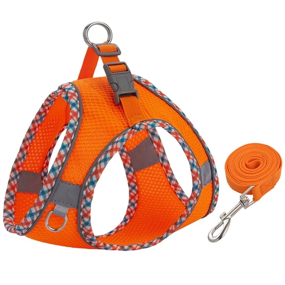 Durable Dog Harness and Leash Set for Walking, Step in Vest Harness with Reflective Bands for Small Dogs and House Cats Orange XS