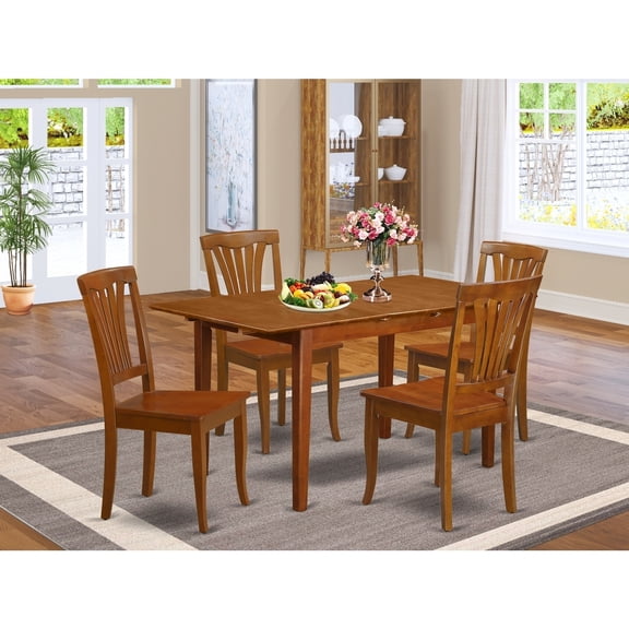 Dining Table Set for 4, Rectangular Kitchen Table with Leaf, Saddle Brown