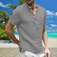 thumbnail image 2 of Men's Solid Color Casual Button Down Short Sleeve Blouse - Lightweight Polyester, Relaxed Fit, Machine Wash - S-XXXXL, 2 of 5