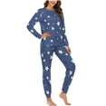 thumbnail image 3 of Jinhomg Womens Fall Sleepwear Cute Star Print Long Sleeve Top and Elastic Drawstring Waist Pants Fall Comfy 2 Piece Pajamas Set Lightening Deals Blue XL, 3 of 5