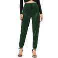 thumbnail image 1 of Unique Bargains Women's Drawstring Elastic High Rise Silky Satin Cargo Solid Pants Dark Green XS, 1 of 7