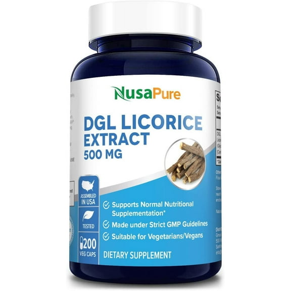 NusaPure DGL Licorice Extract Capsules - 500 mg, 200 Veggie Capsules (Vegan, Non-GMO, Gluten-free), Dietary Supplement for Unisex Adult Health & Wellness