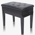 thumbnail image 4 of Griffin Black Leather Piano Bench - Wood Vanity Stool Keyboard Seat Guitar Chair, 4 of 15