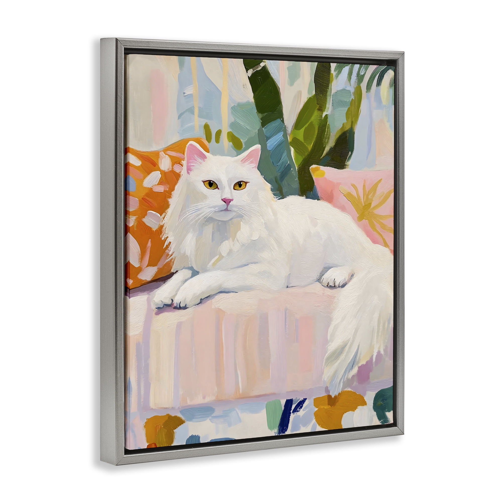 Stupell Industries Fancy Cat on Pastel Sofa Gray Framed Floater Canvas Wall Art, design by The Prints Vibe