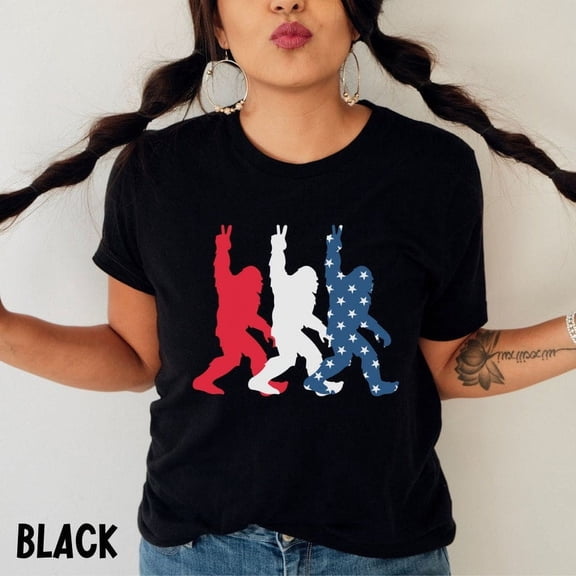Funny Bigfoot Collage 4th of July Shirt Spooky Red White and Blue Fourth of Ghouly Summerween T-Shirt Independence Day Cryptid SasquatchTee