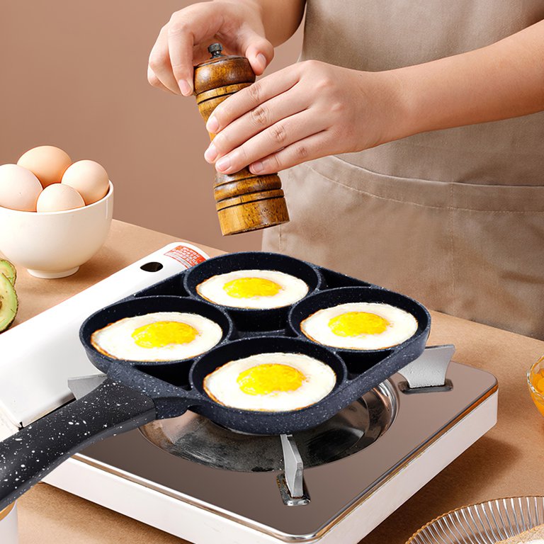 4 Holes Pancake Pan Egg Frying Pan with Medicinal Stone Coating Non-Stick Fried Egg Burger Pan with Scald Proof Handle Black, Size: 38